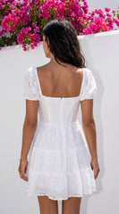 Idylla Eyelet Tiered Mini Dress - White