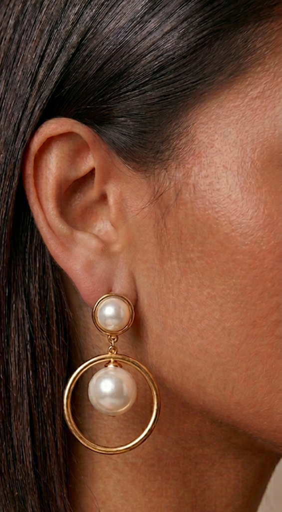 Aria Pearl Drop Hoop Earrings - Gold