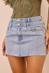 Double Take Denim Skirt - Washed Blue