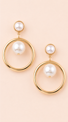 Aria Pearl Drop Hoop Earrings - Gold