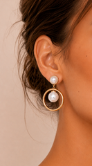 Aria Pearl Drop Hoop Earrings - Gold