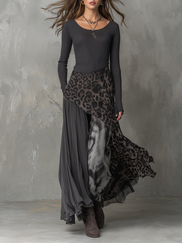 Martina | Long bohemian-style dress with leopard print