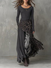 Martina | Long bohemian-style dress with leopard print