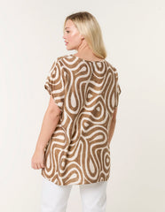 Round Neck Top With Abstract Print