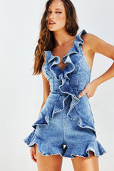 Need to Know Denim Playsuit - Blue