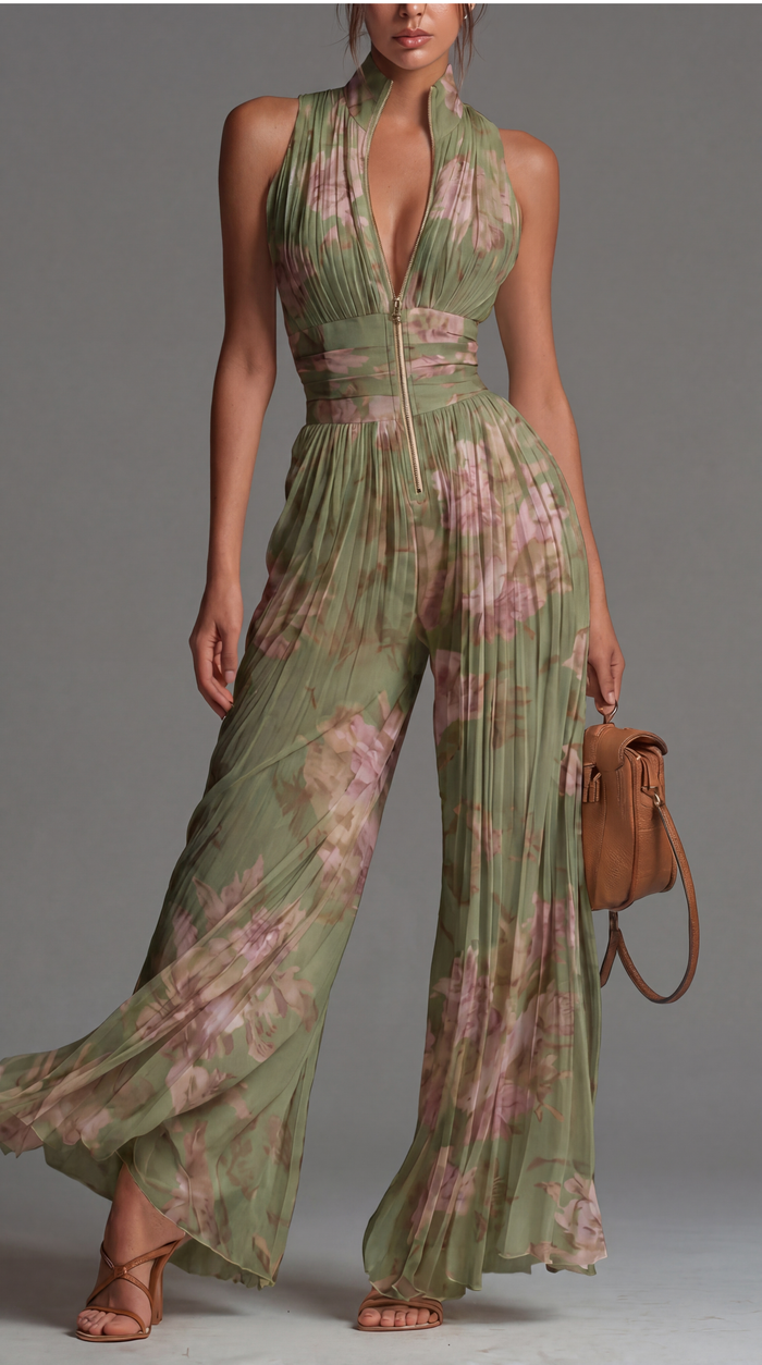 Zsófia Jumpsuit | Floral Pleated Chiffon