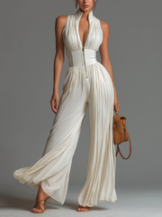 Zsófia Jumpsuit – White Pleated Chiffon • S2