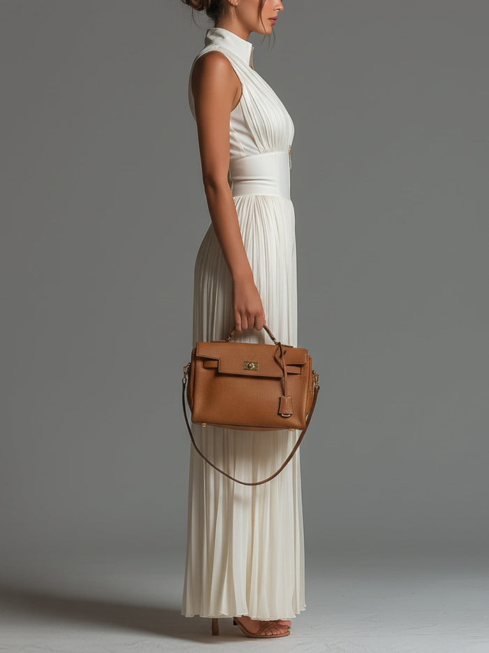 Zsófia Jumpsuit – White Pleated Chiffon • S2