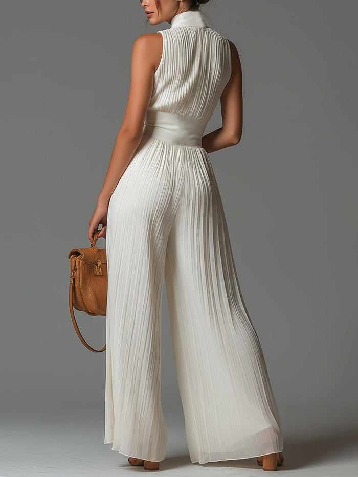 Zsófia Jumpsuit – White Pleated Chiffon • S2