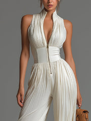Zsófia Jumpsuit – White Pleated Chiffon • S2